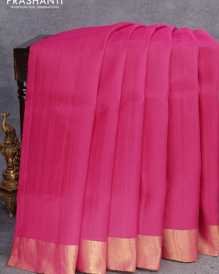 Pure raw silk saree pink and royal blue with plain body and ikat woven pallu