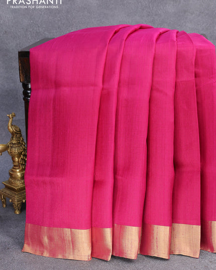 Pure raw silk saree magenta pink and royal blue with plain body and ikat woven pallu