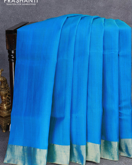 Pure raw silk saree light blue and cs blue with plain body and ikat design pallu