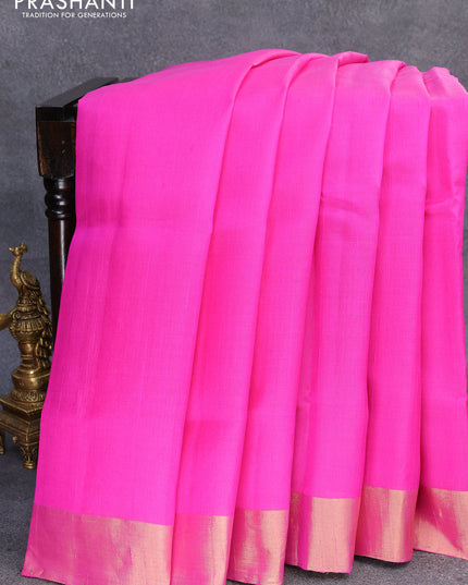 Pure raw silk saree pink and cs blue with plain body and ikat design pallu