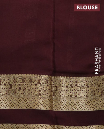 Pure mysore silk saree mustard yellow and coffee brown with plain body and zari woven border - {{ collection.title }} by Prashanti Sarees