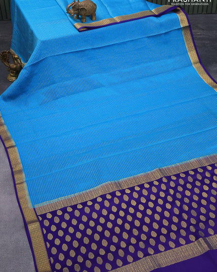 Pure mysore silk saree light blue and blue with allover small zari checked pattern and zari woven border - {{ collection.title }} by Prashanti Sarees