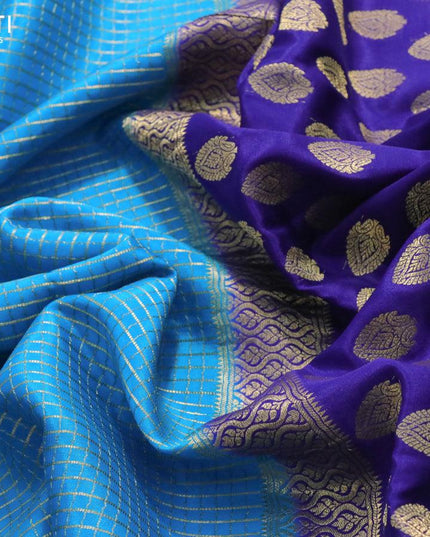 Pure mysore silk saree light blue and blue with allover small zari checked pattern and zari woven border - {{ collection.title }} by Prashanti Sarees