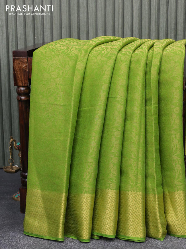 Art chiffon saree light green with allover zari woven brocade weaves and zari woven border - {{ collection.title }} by Prashanti Sarees