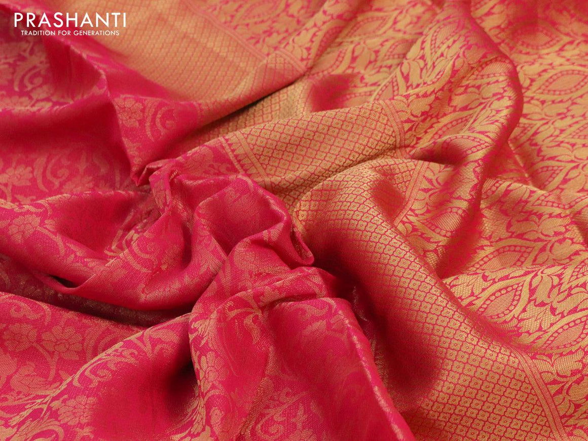 Art chiffon saree pink with allover zari woven brocade weaves and zari woven border - {{ collection.title }} by Prashanti Sarees