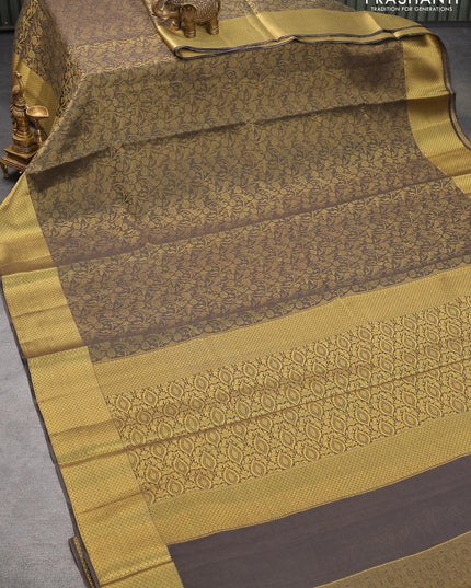 Art chiffon saree grey with allover zari woven brocade weaves and zari woven border - {{ collection.title }} by Prashanti Sarees