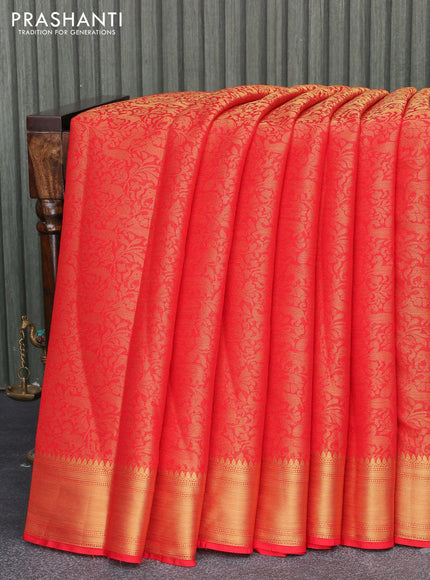 Art chiffon saree red with allover zari woven brocade weaves and zari woven border - {{ collection.title }} by Prashanti Sarees