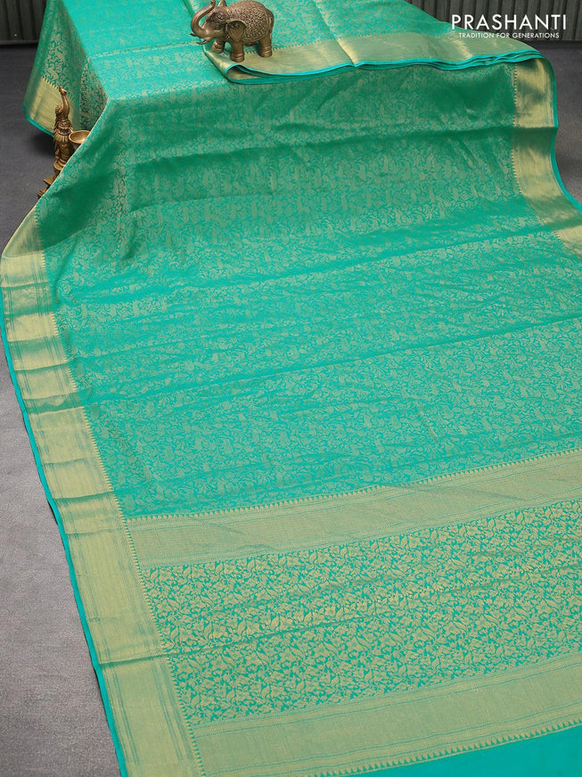 Art chiffon saree teal blue with allover zari woven brocade weaves and zari woven border - {{ collection.title }} by Prashanti Sarees