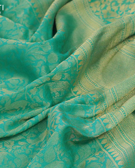 Art chiffon saree teal blue with allover zari woven brocade weaves and zari woven border - {{ collection.title }} by Prashanti Sarees