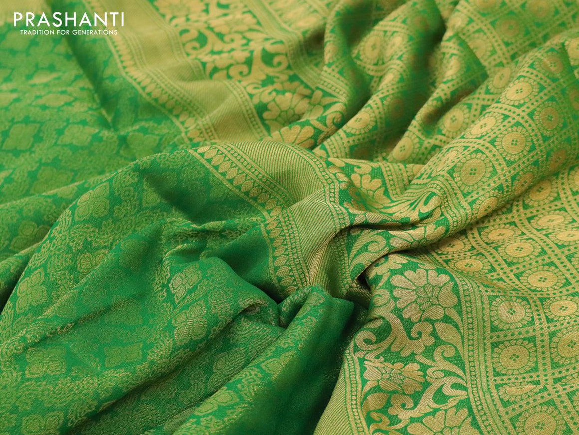 Art chiffon saree green with allover zari woven brocade weaves and zari woven border - {{ collection.title }} by Prashanti Sarees