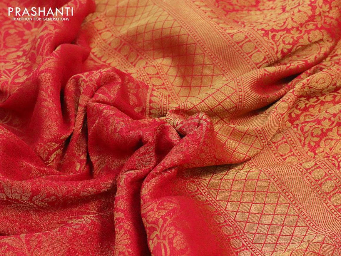 Art chiffon saree red with allover zari woven brocade weaves and zari woven border - {{ collection.title }} by Prashanti Sarees