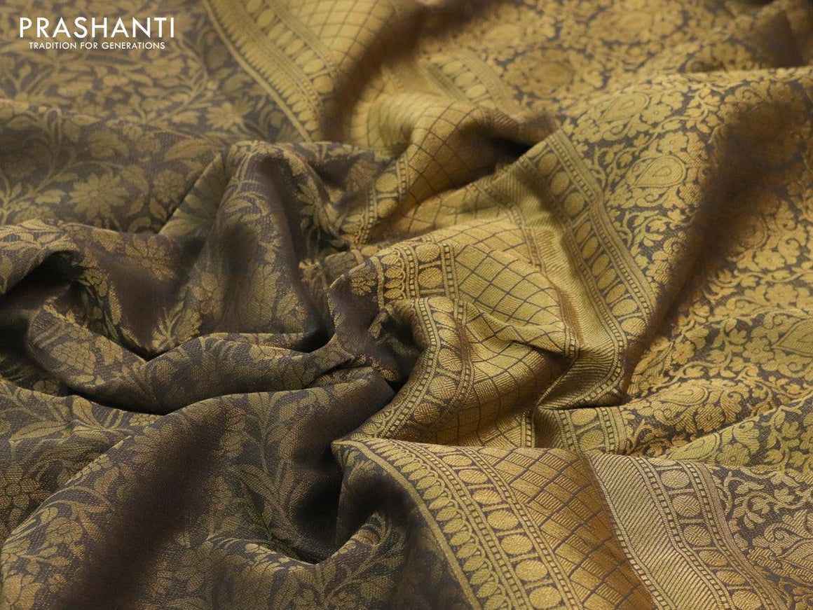 Art chiffon saree grey with allover zari woven brocade weaves and zari woven border - {{ collection.title }} by Prashanti Sarees
