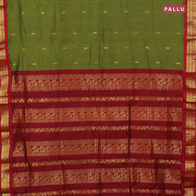 Kalyani cotton saree green and maroon with zari woven buttas and zari woven border - {{ collection.title }} by Prashanti Sarees