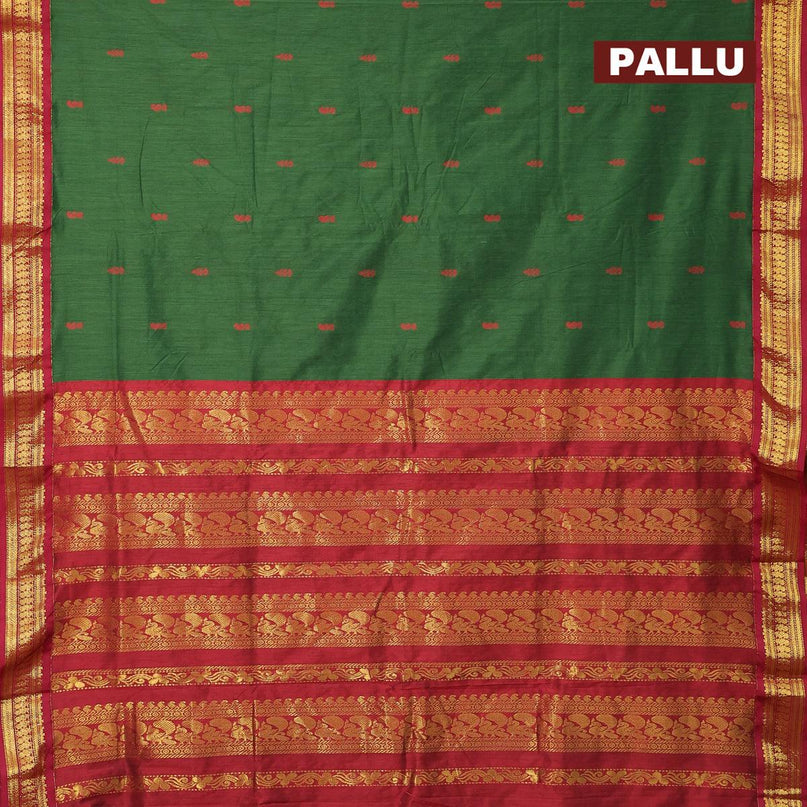 Kalyani cotton saree green and maroon with thread woven buttas and zari woven border - {{ collection.title }} by Prashanti Sarees