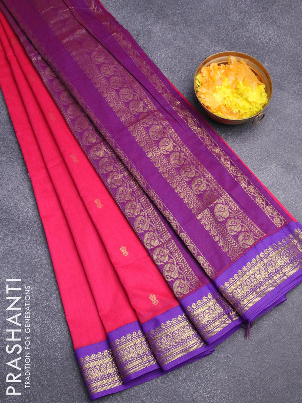 Kalyani cotton saree pink and violet with zari woven buttas and zari woven border - {{ collection.title }} by Prashanti Sarees