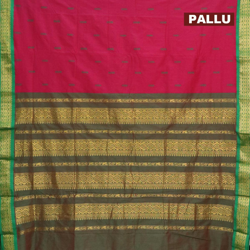 Kalyani cotton saree magenta pink and green with thread woven buttas and zari woven border - {{ collection.title }} by Prashanti Sarees