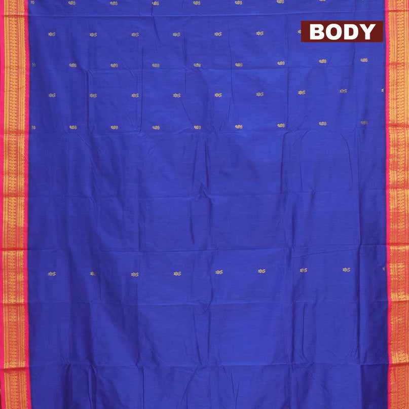 Kalyani cotton saree blue and pink with zari woven buttas and zari woven border - {{ collection.title }} by Prashanti Sarees