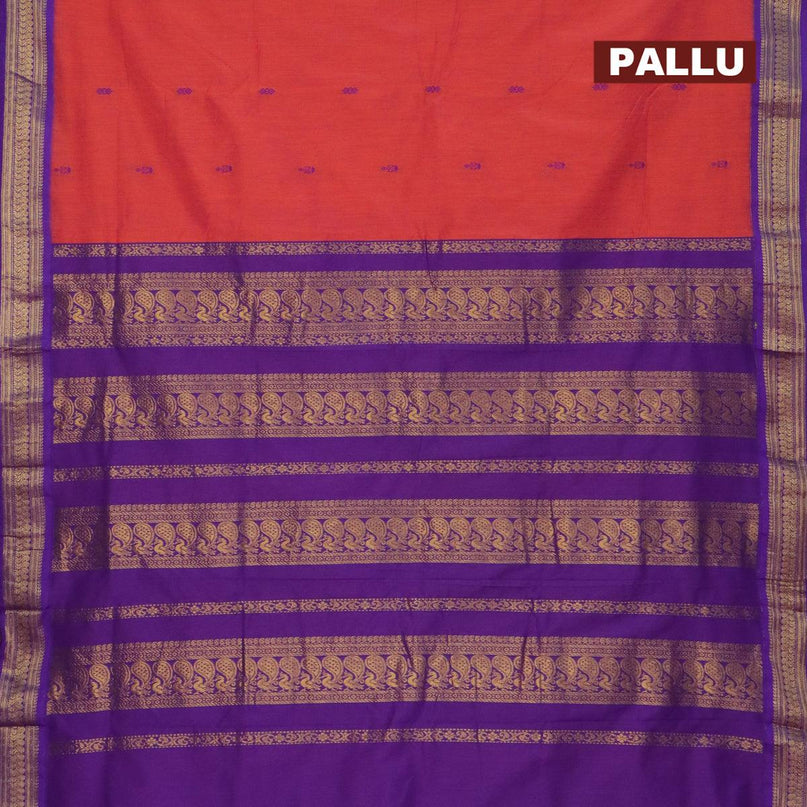 Kalyani cotton saree dual shade of orange and violet with thread woven buttas and zari woven border - {{ collection.title }} by Prashanti Sarees