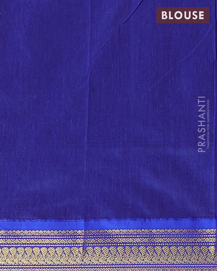 Kalyani cotton saree maroon and blue with zari woven buttas and zari woven border - {{ collection.title }} by Prashanti Sarees