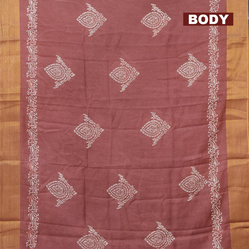 Bhagalpuri saree rosy brown with butta prints and zari woven border - {{ collection.title }} by Prashanti Sarees