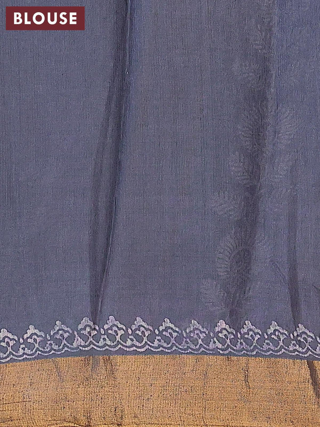 Bhagalpuri saree grey with leaf butta prints and zari woven border - {{ collection.title }} by Prashanti Sarees