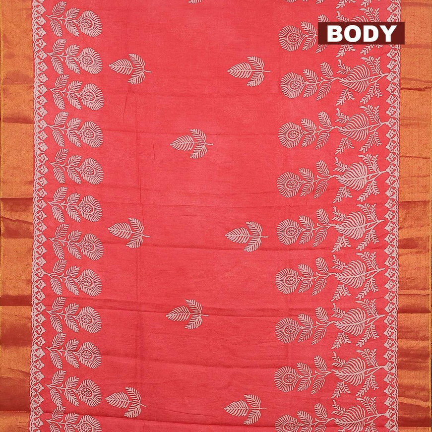 Bhagalpuri saree peach shade with leaf butta prints and zari woven border - {{ collection.title }} by Prashanti Sarees