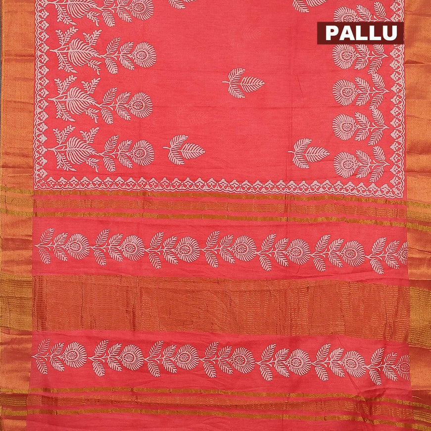 Bhagalpuri saree peach shade with leaf butta prints and zari woven border - {{ collection.title }} by Prashanti Sarees