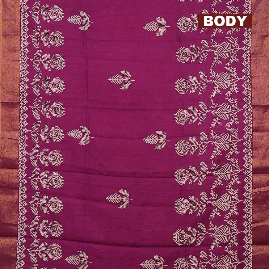 Bhagalpuri saree purple with leaf butta prints and zari woven border - {{ collection.title }} by Prashanti Sarees