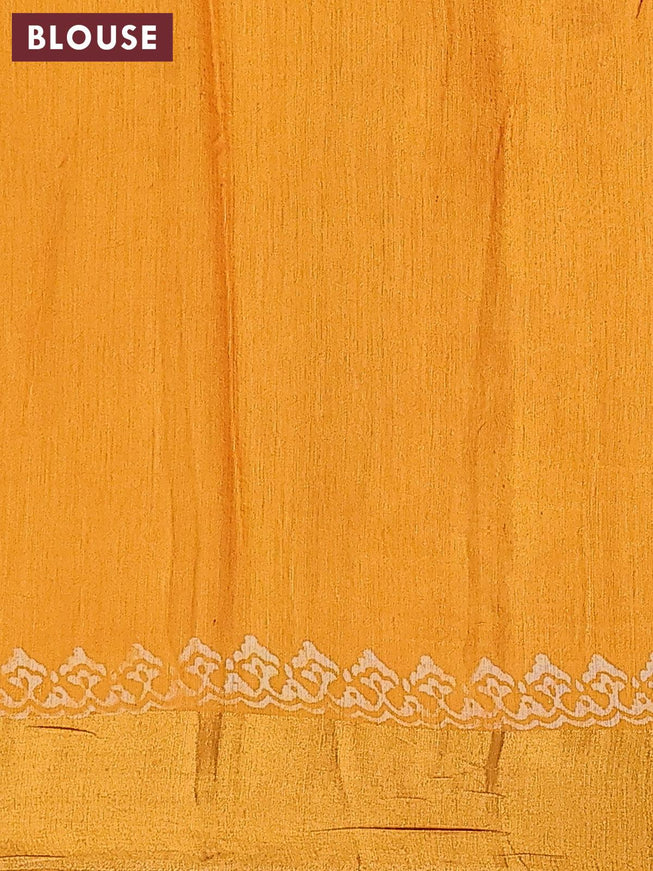 Bhagalpuri saree yellow with leaf butta prints and zari woven border - {{ collection.title }} by Prashanti Sarees
