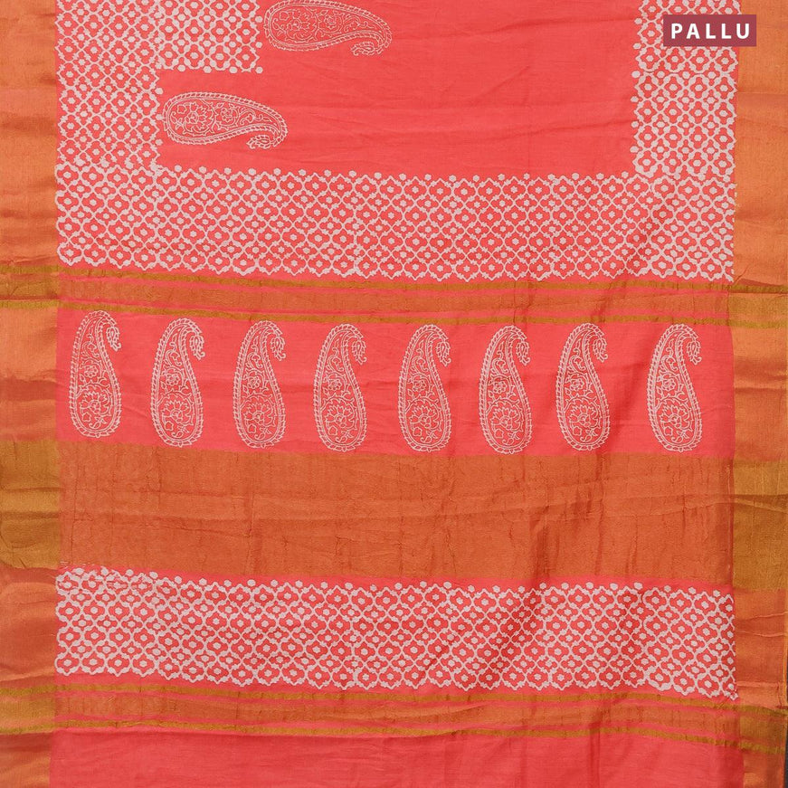 Bhagalpuri saree peach shade with paisley butta prints and zari woven border - {{ collection.title }} by Prashanti Sarees