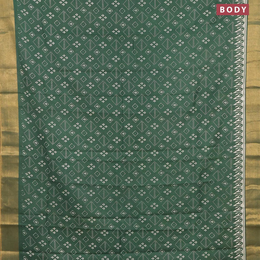 Bhagalpuri saree dark green with allover prints and zari woven border - {{ collection.title }} by Prashanti Sarees