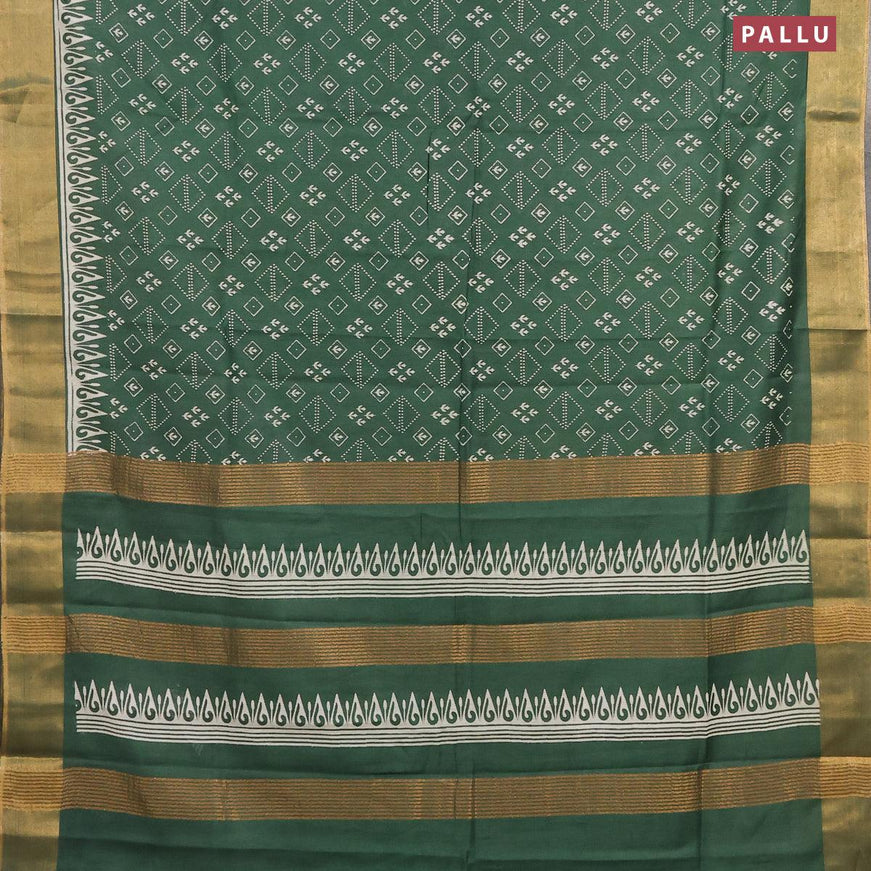 Bhagalpuri saree dark green with allover prints and zari woven border - {{ collection.title }} by Prashanti Sarees