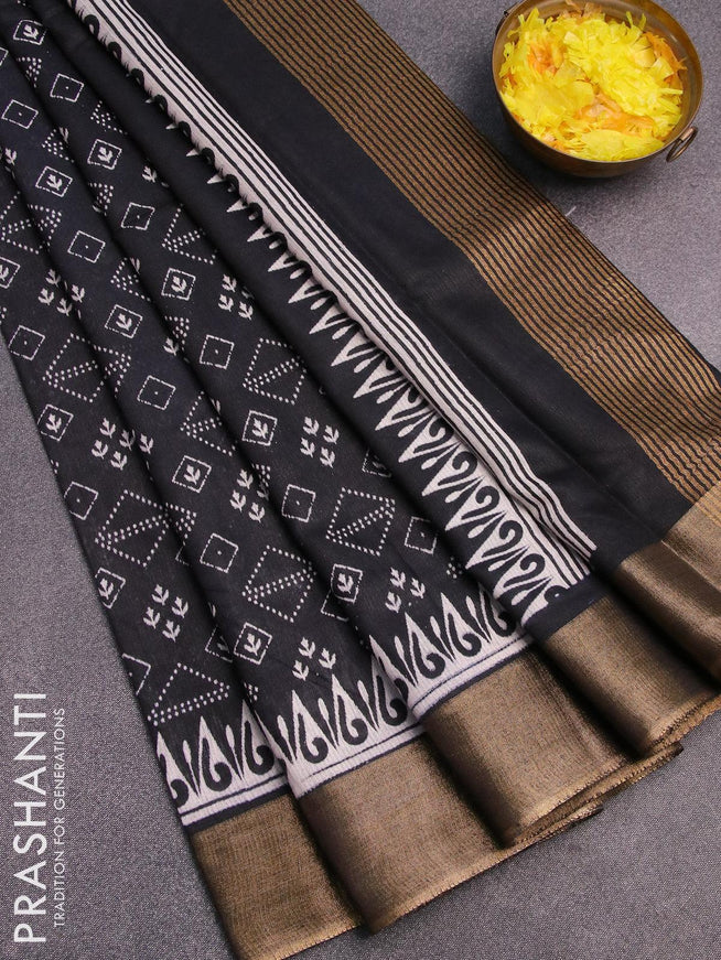 Bhagalpuri saree black with allover prints and zari woven border - {{ collection.title }} by Prashanti Sarees