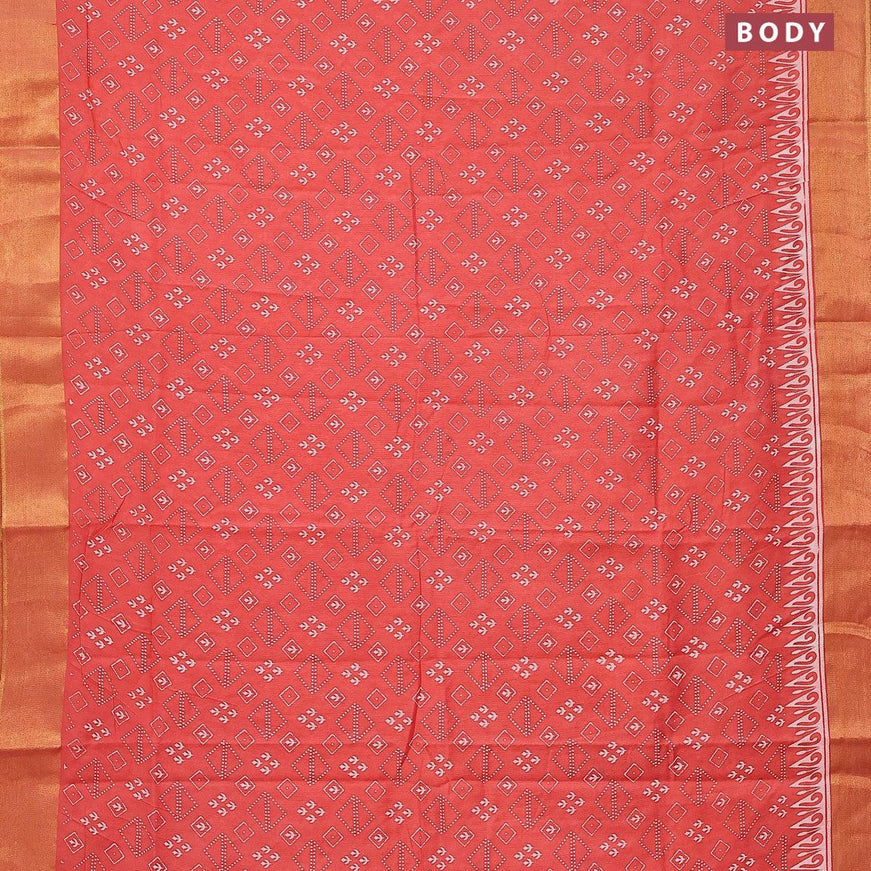 Bhagalpuri saree peach shade with allover prints and zari woven border - {{ collection.title }} by Prashanti Sarees
