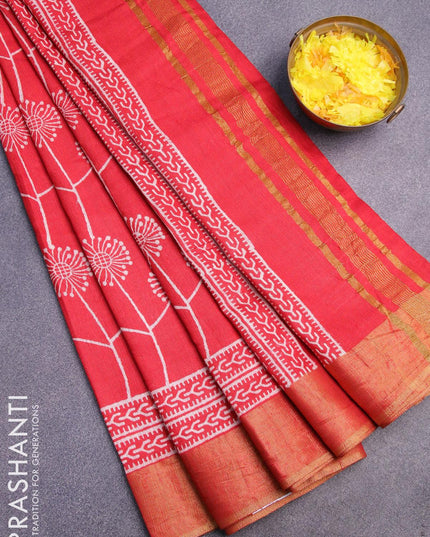 Bhagalpuri saree red with butta prints and zari woven border - {{ collection.title }} by Prashanti Sarees