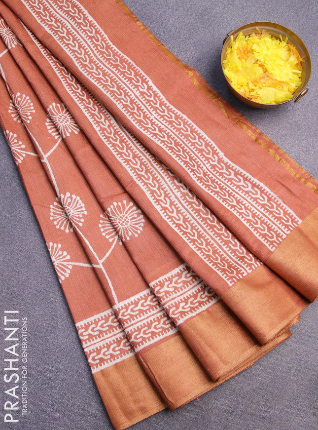 Bhagalpuri saree rust shade with butta prints and zari woven border - {{ collection.title }} by Prashanti Sarees