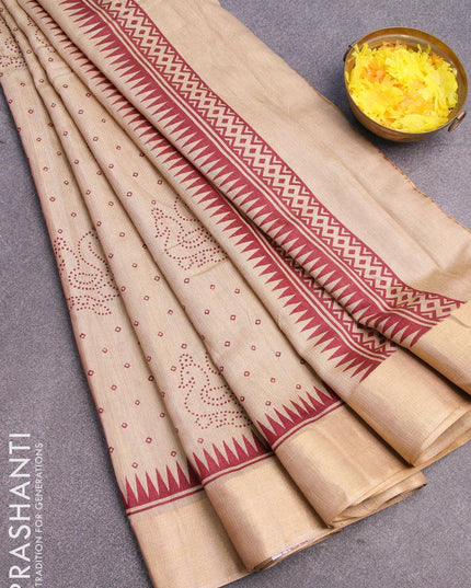 Bhagalpuri saree beige with allover bandhani prints and zari woven border - {{ collection.title }} by Prashanti Sarees