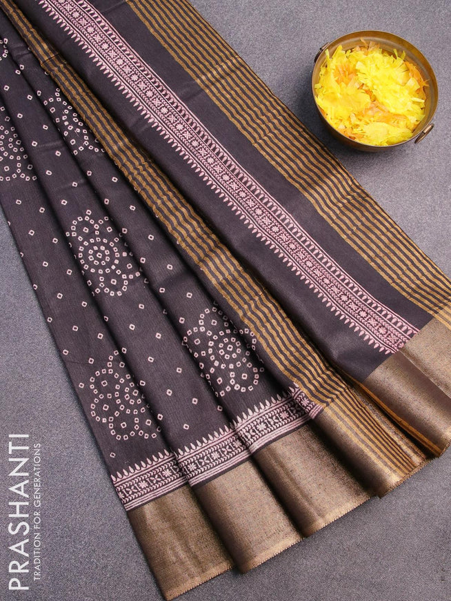 Bhagalpuri saree black with allover bandhani prints and zari woven border - {{ collection.title }} by Prashanti Sarees