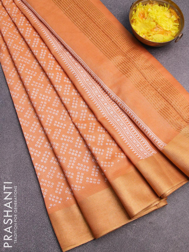 Bhagalpuri saree pale orange shade with allover bandhani prints and zari woven border - {{ collection.title }} by Prashanti Sarees