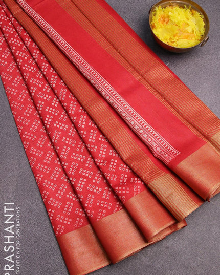Bhagalpuri saree red with allover bandhani prints and zari woven border - {{ collection.title }} by Prashanti Sarees