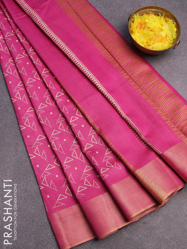Bhagalpuri saree pink with allover geometric prints and zari woven border - {{ collection.title }} by Prashanti Sarees