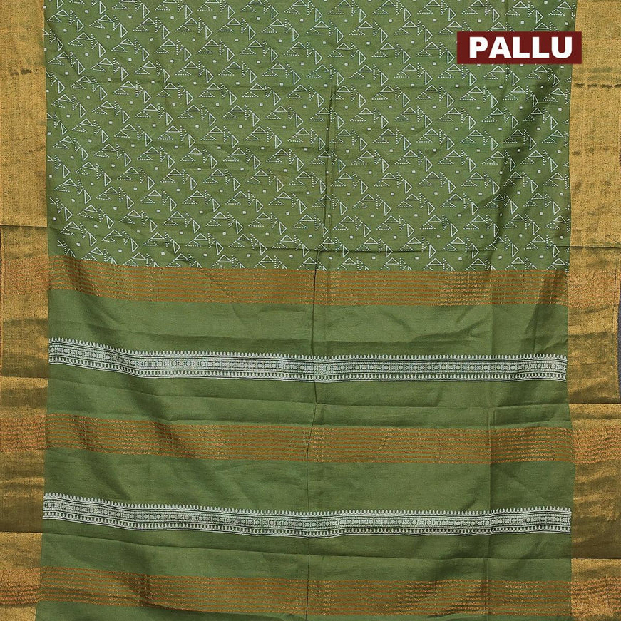 Bhagalpuri saree green with allover geometric prints and zari woven border - {{ collection.title }} by Prashanti Sarees