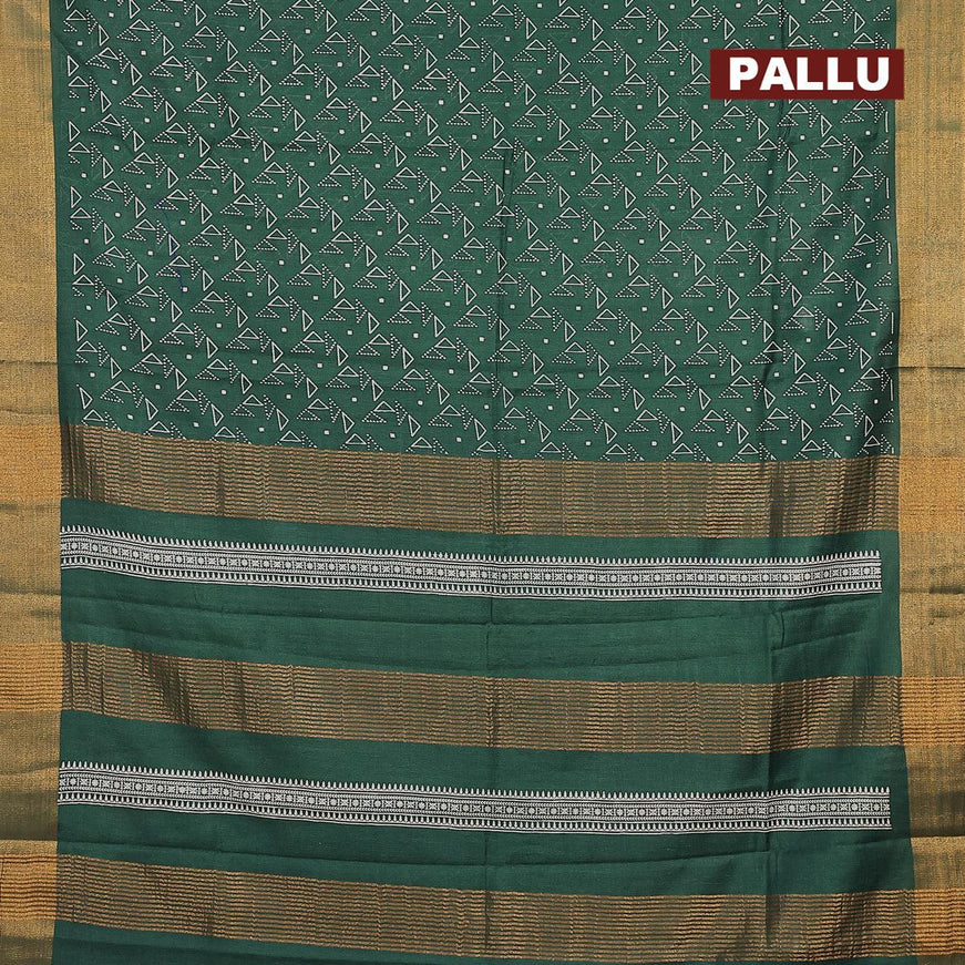 Bhagalpuri saree dark green with allover geometric prints and zari woven border - {{ collection.title }} by Prashanti Sarees