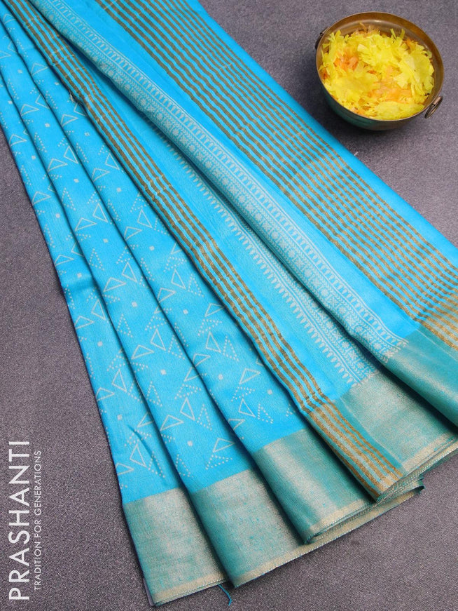 Bhagalpuri saree light blue with allover geometric prints and zari woven border - {{ collection.title }} by Prashanti Sarees