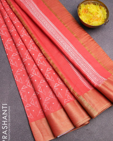 Bhagalpuri saree peach shade with allover geometric prints and zari woven border - {{ collection.title }} by Prashanti Sarees