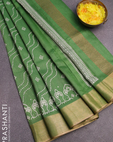 Bhagalpuri saree green with allover bandhani prints and zari woven border - {{ collection.title }} by Prashanti Sarees