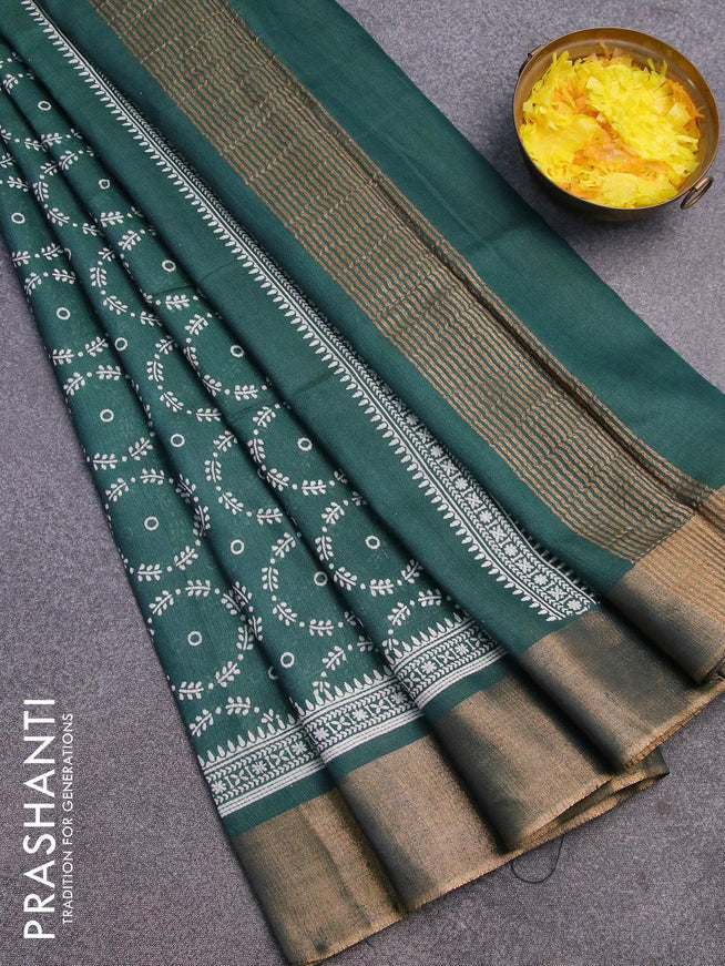 Bhagalpuri saree dark peacock green with allover butta prints and zari woven border - {{ collection.title }} by Prashanti Sarees