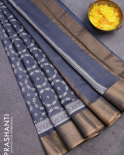 Bhagalpuri saree grey with allover butta prints and zari woven border - {{ collection.title }} by Prashanti Sarees