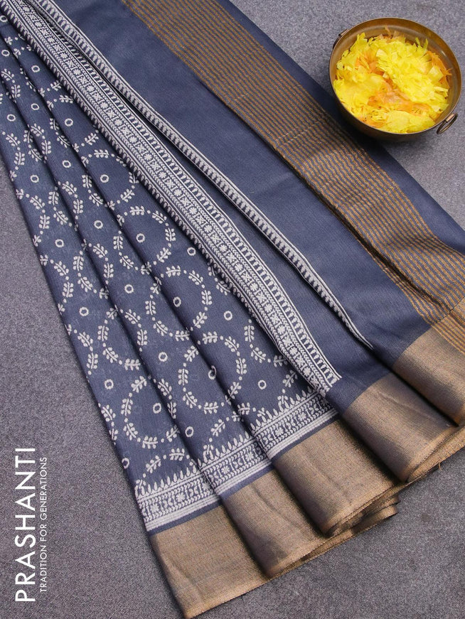 Bhagalpuri saree dark grey with allover butta prints and zari woven border - {{ collection.title }} by Prashanti Sarees