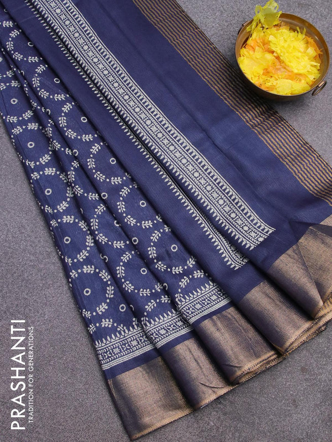 Bhagalpuri saree blue with allover butta prints and zari woven border - {{ collection.title }} by Prashanti Sarees